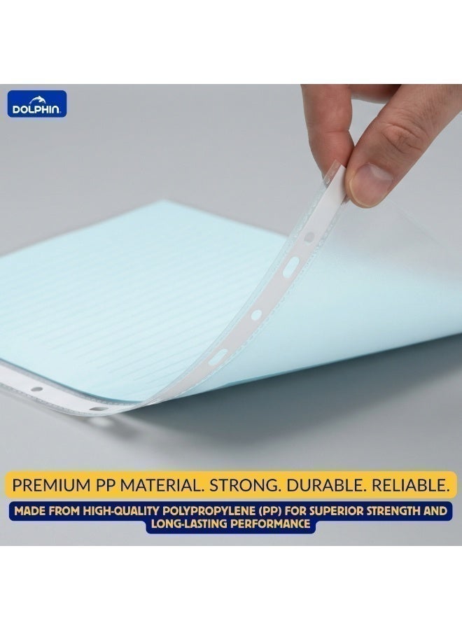 Dolphin 100 Pcs A4 Sheet Protectors, Transparent Clear PP Plastic Sleeves, 60 Micron Tear Resistant Document File Covers - Image 3